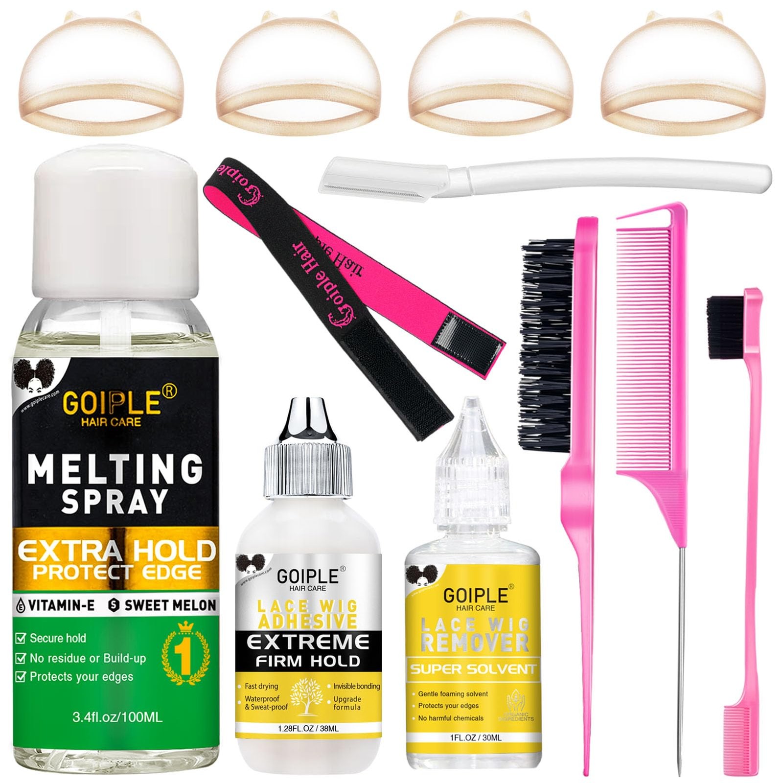 Lace Melting Spray for Glueless Wigs – Essentials Kit with Lace Front Wig Glu…