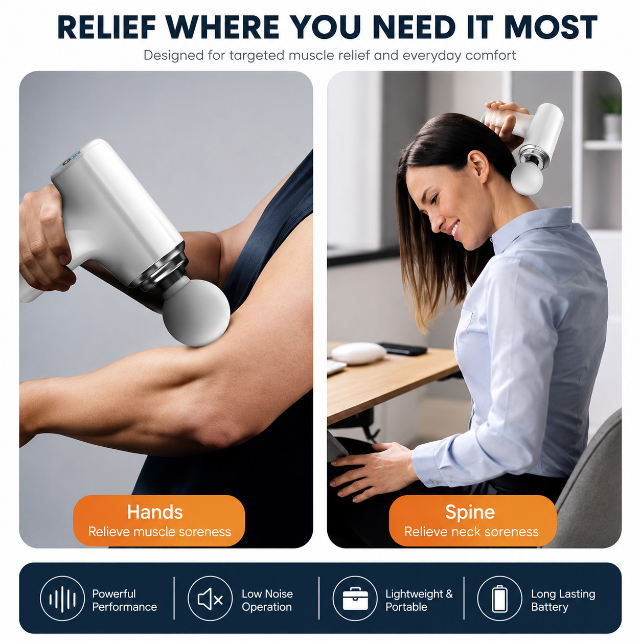A Portable Electric Fascia Massage Gun, 4 Replaceable Massage Heads, 6-Speed Mod