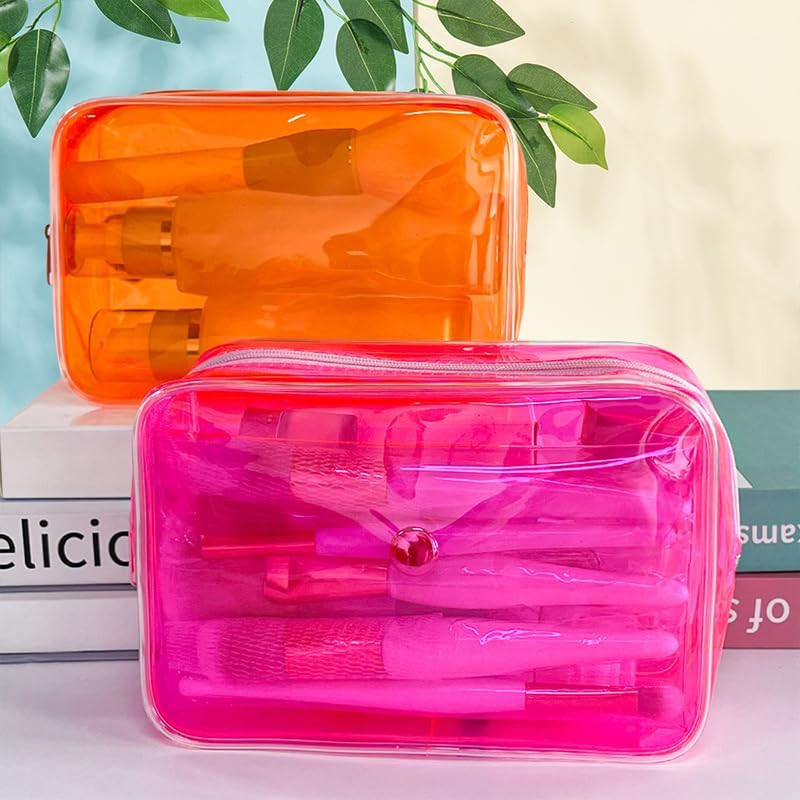 Neon TSA Approved Clear Toiletry Pouch, 7″X2.3″X4.7″ Size, PVC Travel Makeup Bag