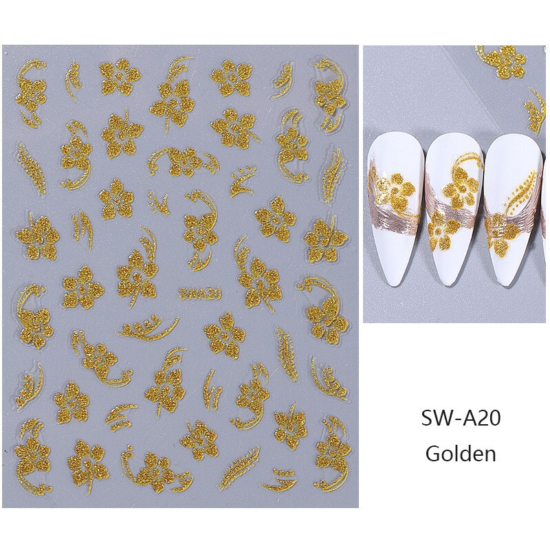 4pcs Hibiscus Nail Stickers Hawaiian Flower Vine Floral Decal Manicure Peel NS32