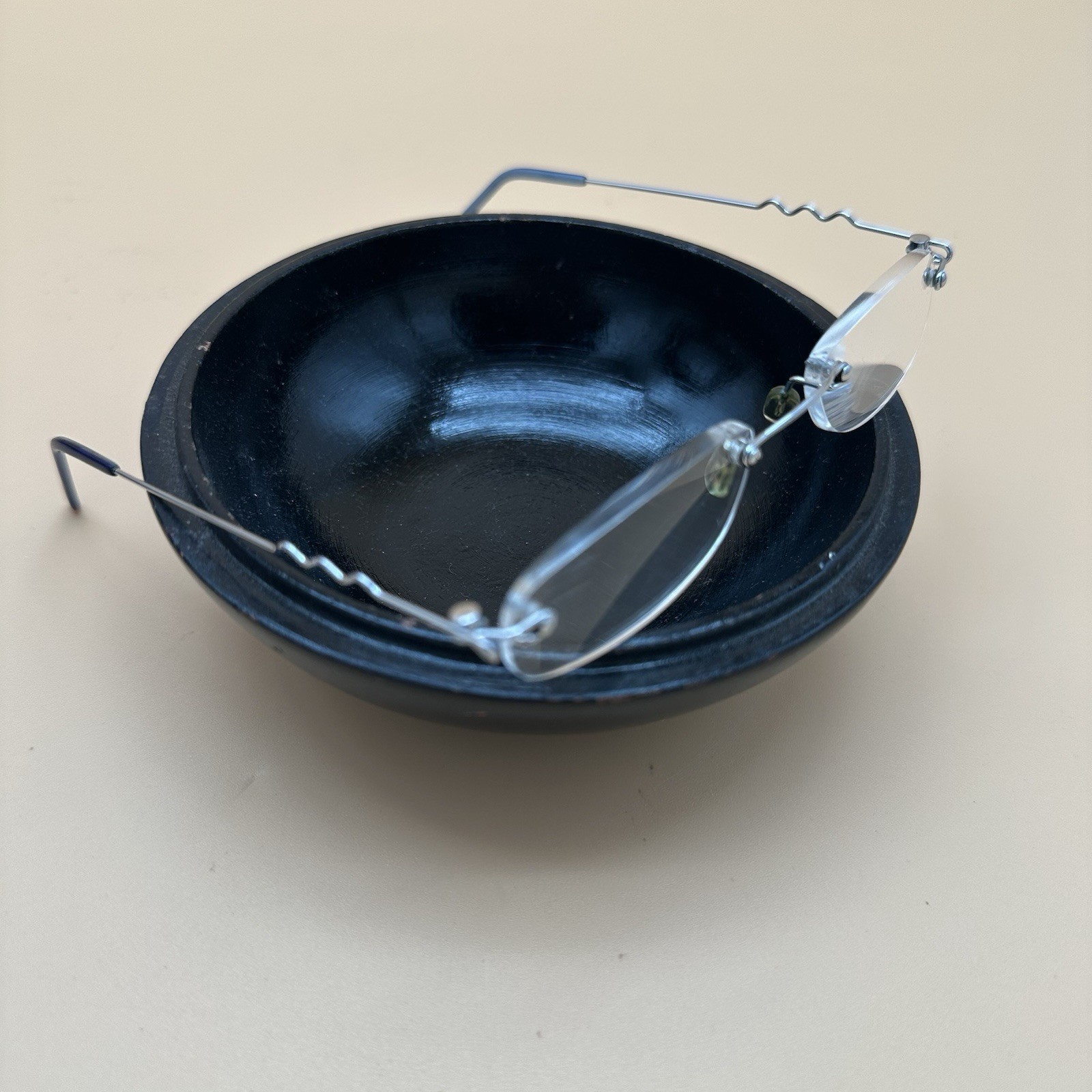 Rimless Silver Metal Eyeglass Frames Blue Temple Tips Unisex Adults Pre-Owned