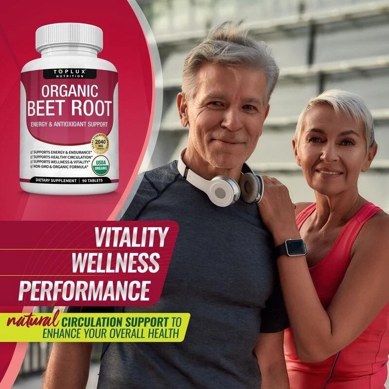 Toplux Organic Beet Root Tablets-Nitric Oxide Booster Beetroot Supplement 2040mg