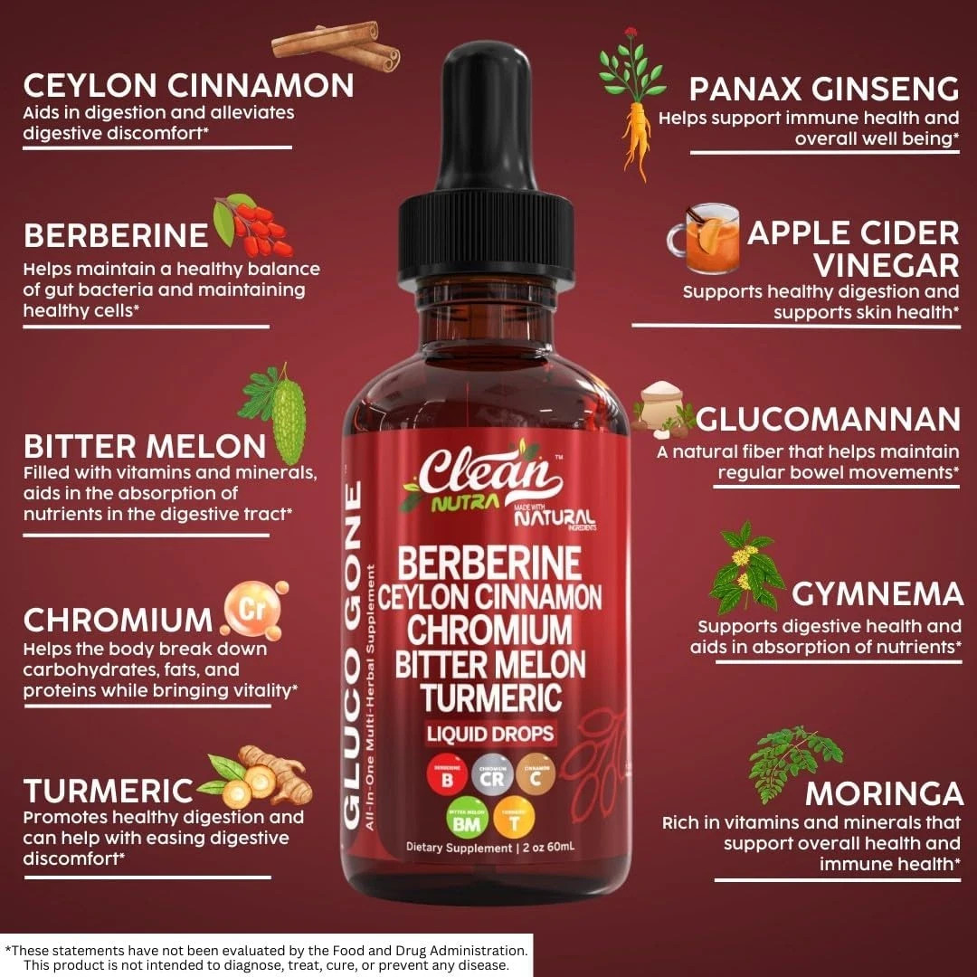 Clean Nutra Organic Ceylon Cinnamon Berberine Liquid Drops Supplement