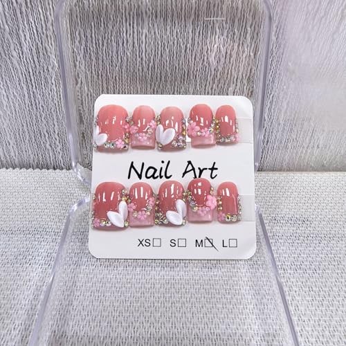 Handmade Press on Nails Square Short Fake Nails Pink French Tip Pink RJDFF1-3