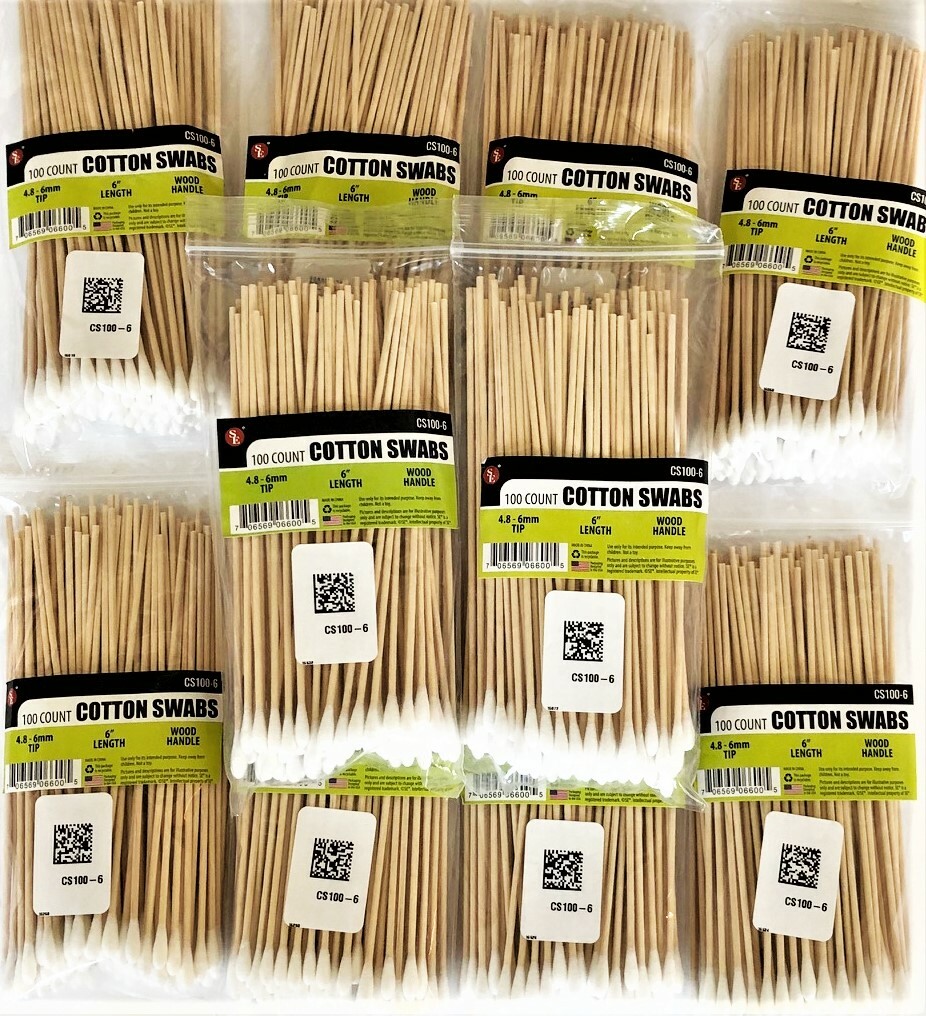 1000 SE 6″ INDUSTRIAL WOOD HANDLE COTTON SWABS TIPS DETAILING CLEANING Q GUN