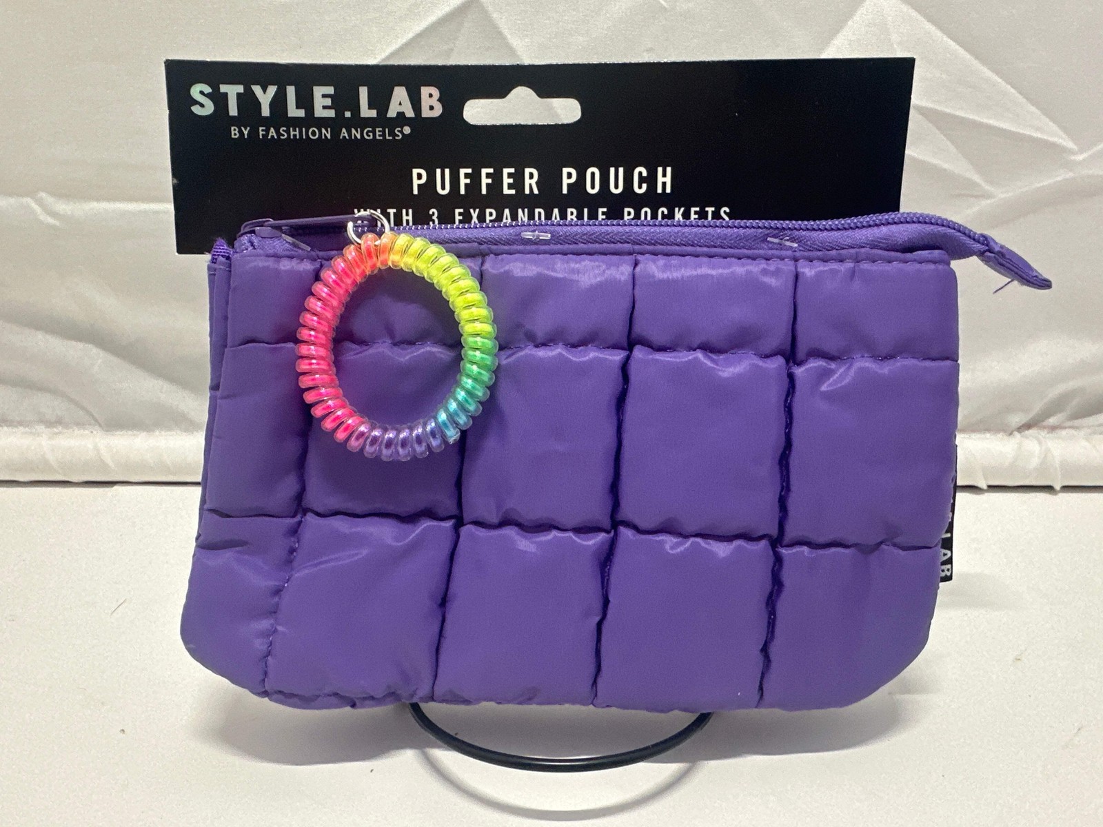 Style Lab By Fashion Angels Purple Puffer Pouch 3 Expandable Pockets Coil Wristl