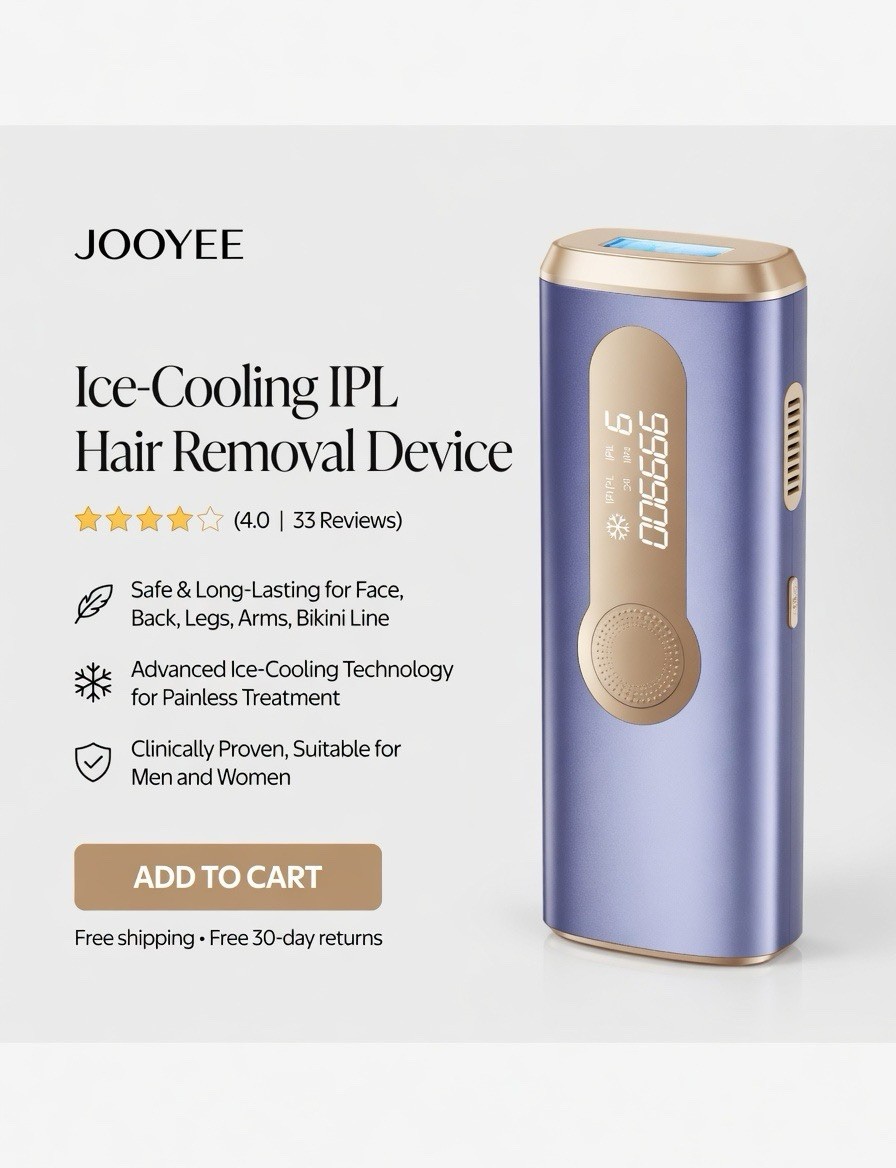 Laser IPL Hair Removal Device Ice-Cooling LCD Display Purple Gold FDA