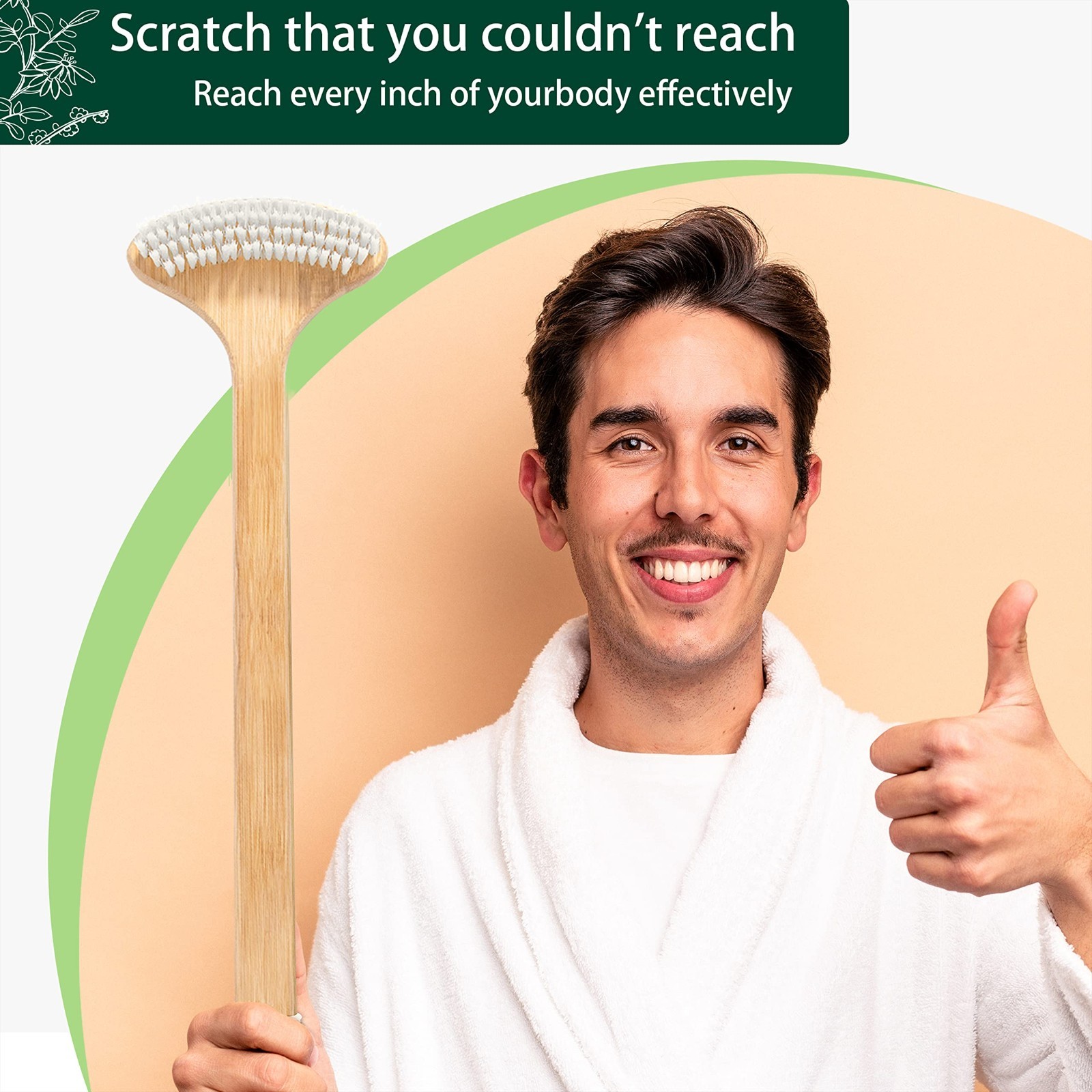 Extra Long Bamboo Back Scratcher 22″ – Curved Handle, Wide Brush Head, Itch Reli