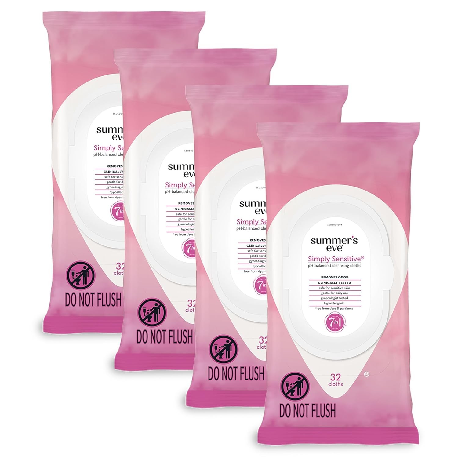 Summer’s Eve Simply Sensitive Feminine Wipes 32 Ct 4 Pack pH Balanced