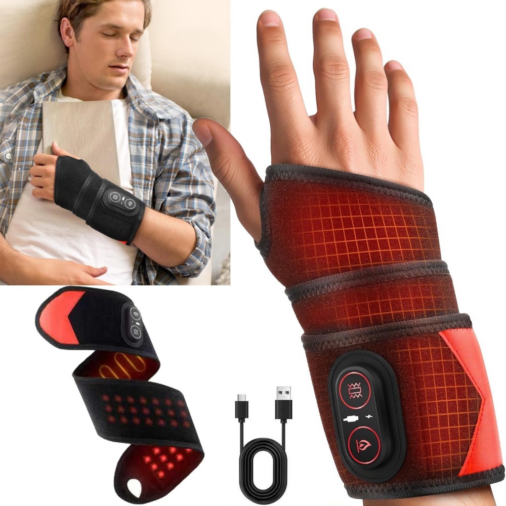 660nm & 850nm Red Light Therapy Wrist Heating Wrap Vibration Massage Pain Relief