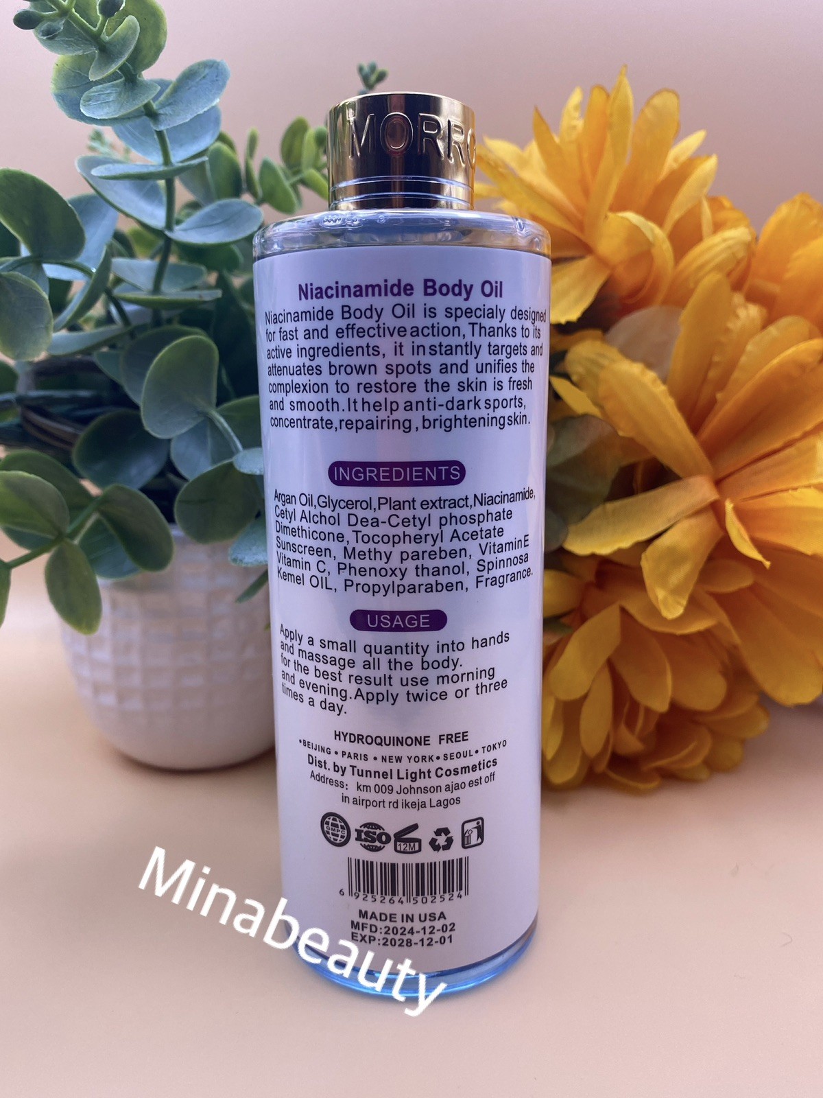 Morrocan Argan Essential Oils 6 In 1 Niacinamide Body Primer Skin Oil 300ml