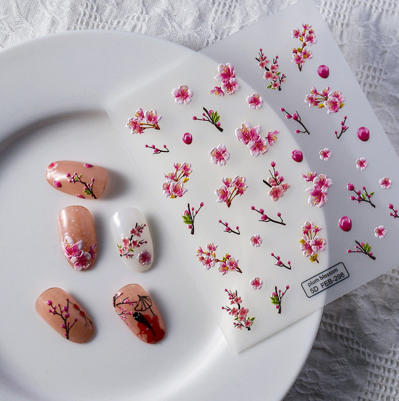 Pink Plum Blossom Flower Nail Art Stickers Self Peel Adhesive FEB296 NH23