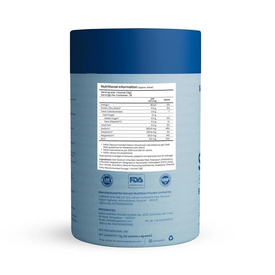Supply6 Salts | Electrolyte Mix | Zero Added Sugar (18 Servings, Blue Raspberry)