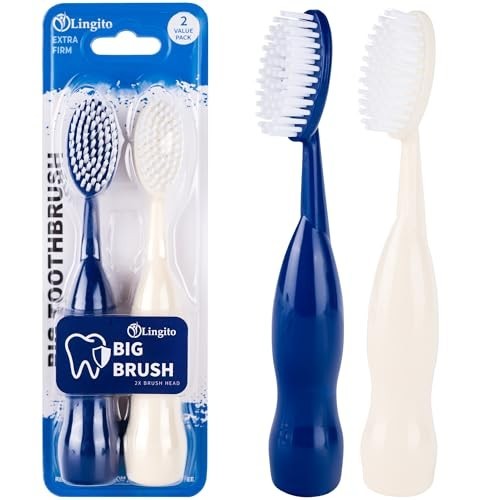 Manual Toothbrush Extra-Firm Hard Bristle Wide Head 2 Pack Smokers Coffee Stain