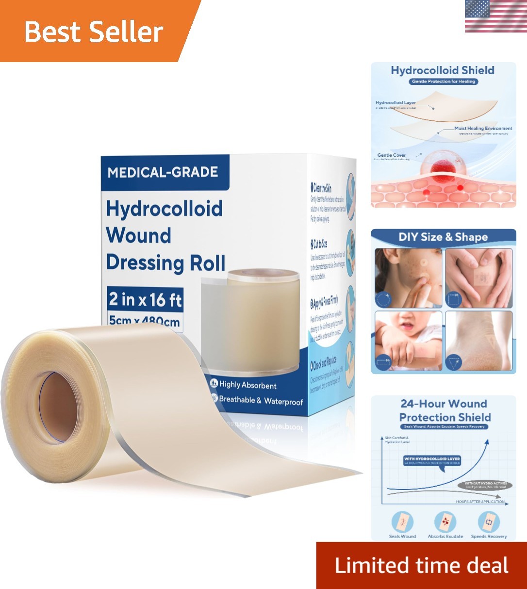 Extra Large Hydrocolloid Roll 2 in x 16 ft – Waterproof Bandages for Blister …