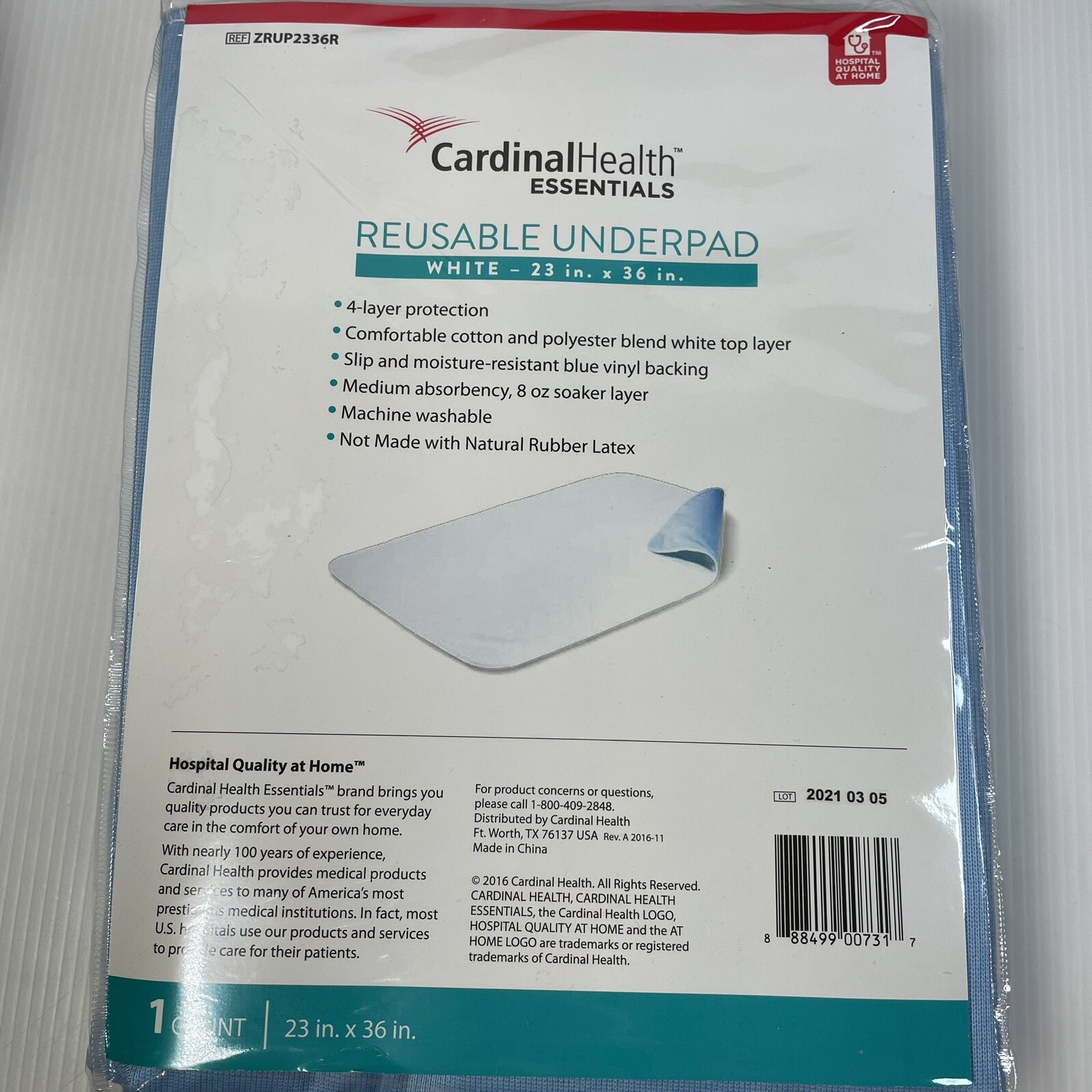 Underpad Reusable New Cardinal Health Essentials Washable Mattress Pad 23×36