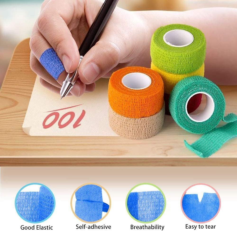 (12-Pack) 1” X 5 Yards | Self Adhesive Bandage Wrap, Athletic Elastic Cohesive