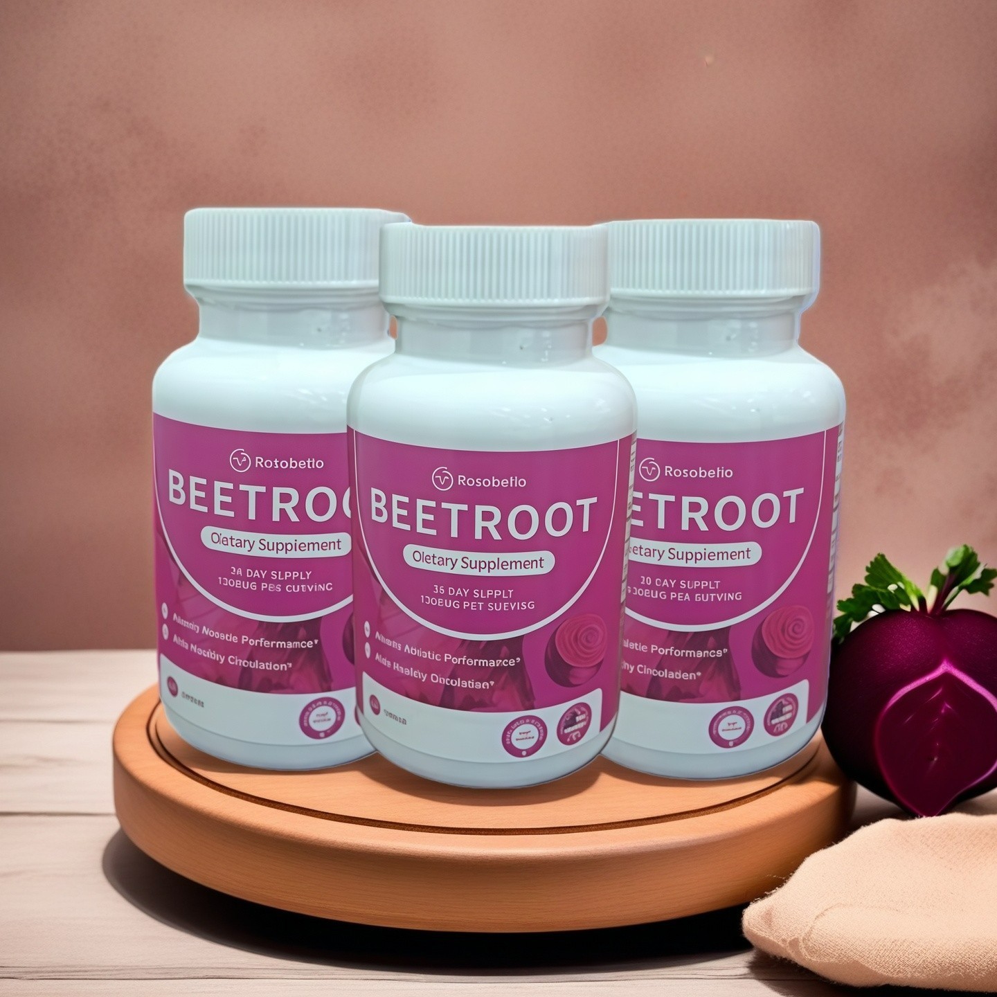 3PCS Rosabella Organic Beet Root 60 Capsules Natural Energy Boost Blood Pressure