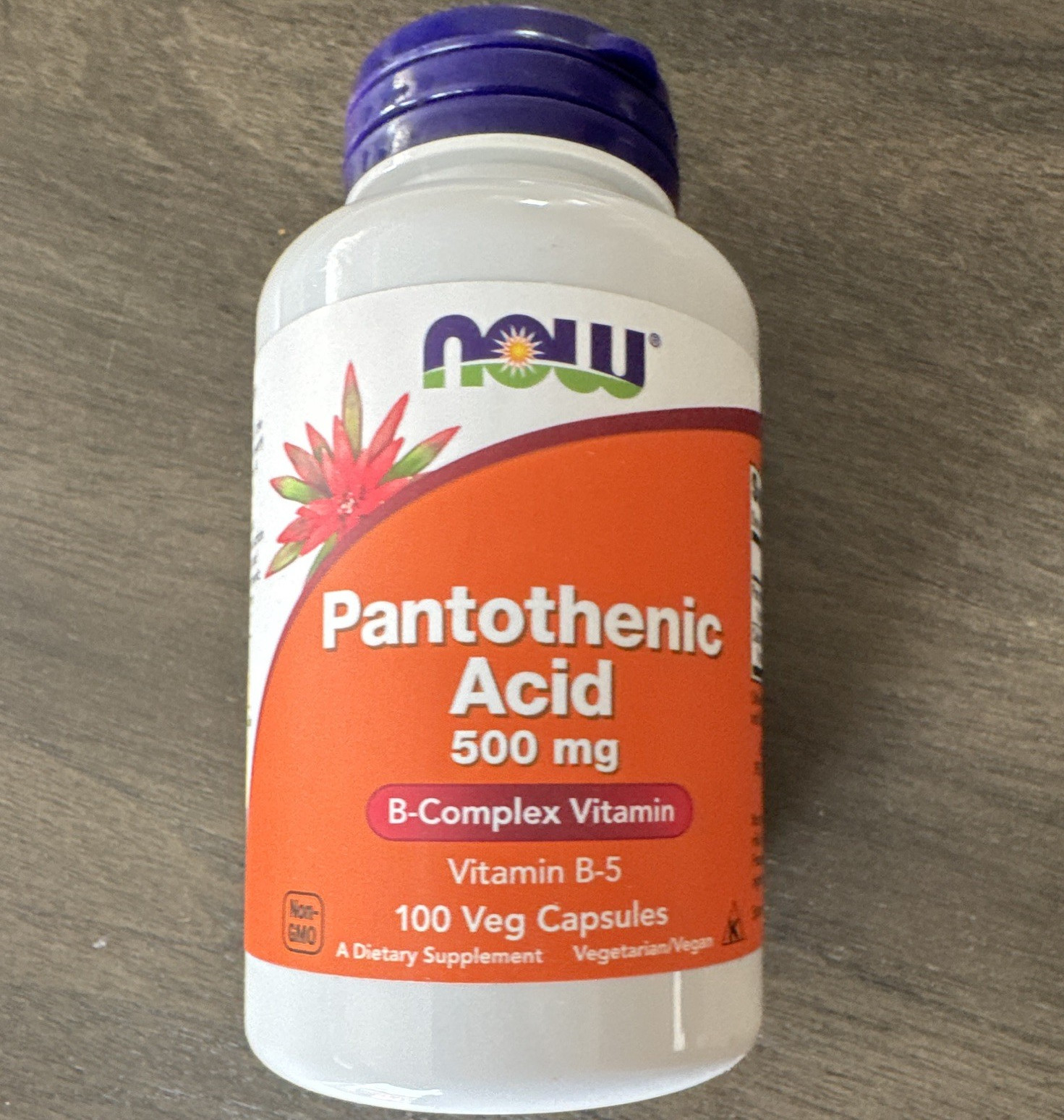 NOW Pantothenic Acid Vitamin B-5 500mg 100 Veg Capsules Vegan BB Date 5/2026