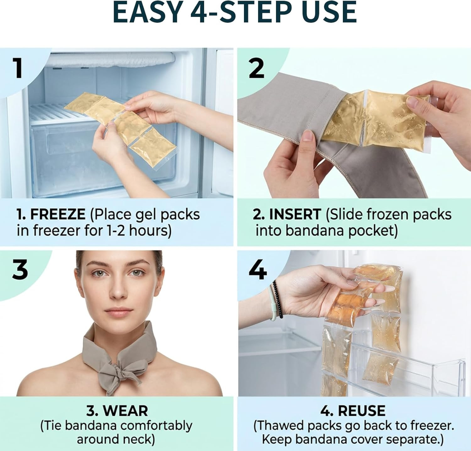 Reusable Cooling Neck Scarf with Ice Packs, Adjustable Cold Neck Wrap for Summer