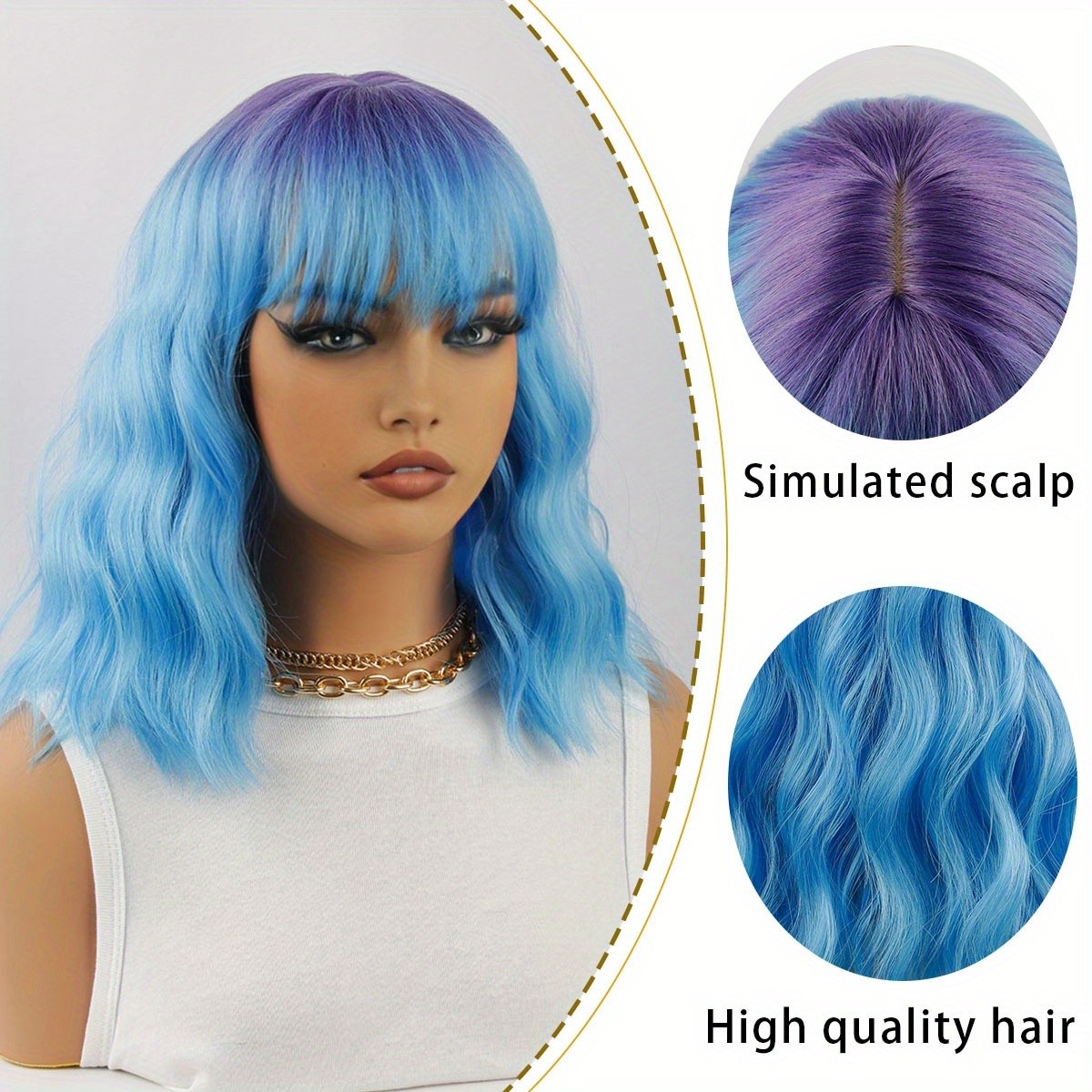 Blue-purple Gradient Bob Wig Short Wavy Bob Wig Heat-resistant for Party Cosplay