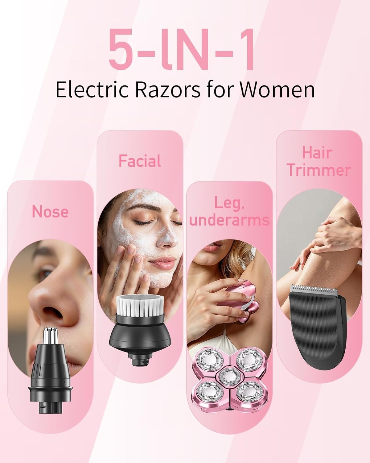5-in-1 Multi-Function Electric Razor for Women,5D LED Hair Trimmer Rechargeable