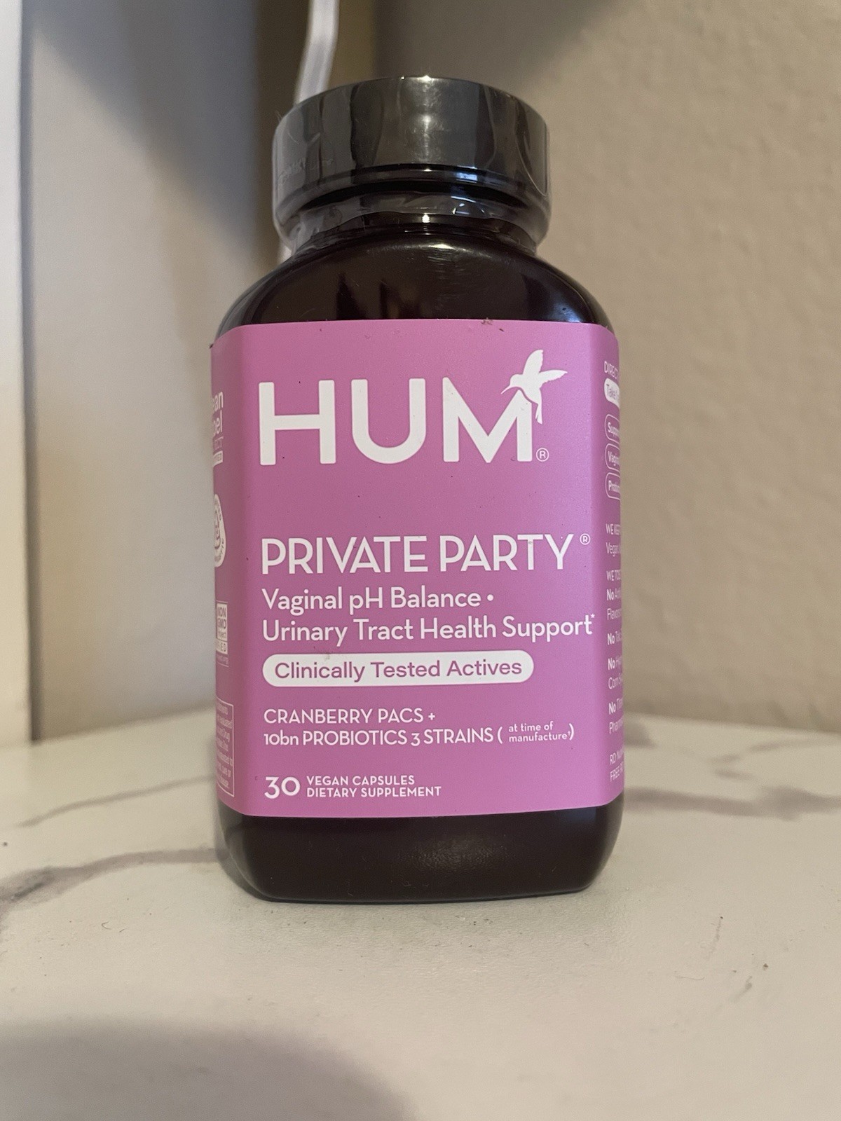 HUM Private Party Vaginal pH Urinary Tract Probiotic Cranberry 30ct