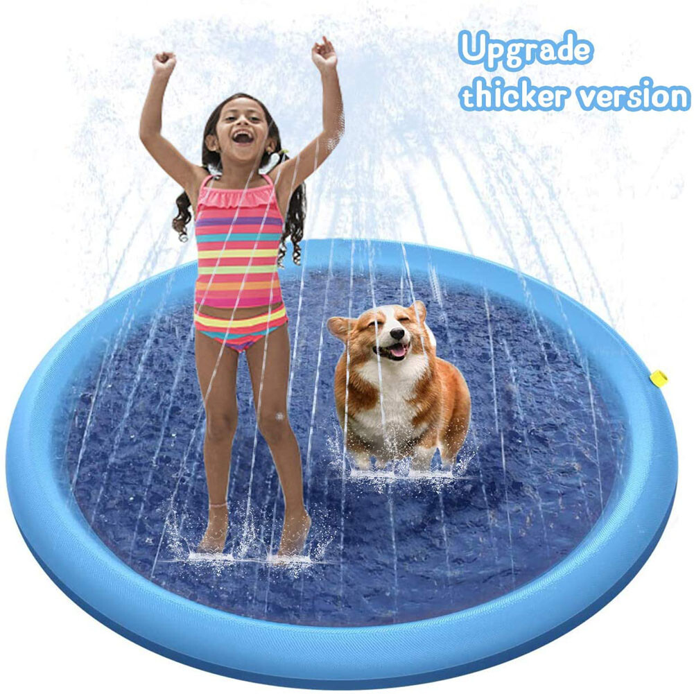 Splash Pad Sprinkler for Dogs Kids Inflatable Wading Pool Water Toys 59"
