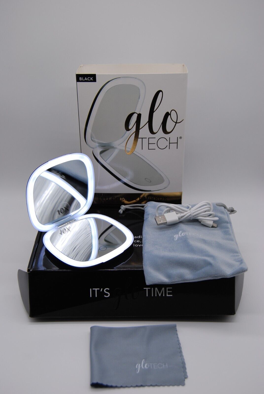 GLO TECH LED COMPACT Magnifying Small Mirror 1X & 10X Travel 4” *White & Black*