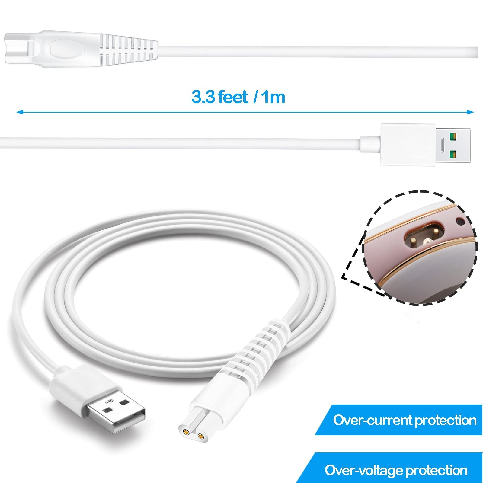 2 Pack Charging Cable for Electric Trimmer & Hair Remover, Power Cord for Shaver