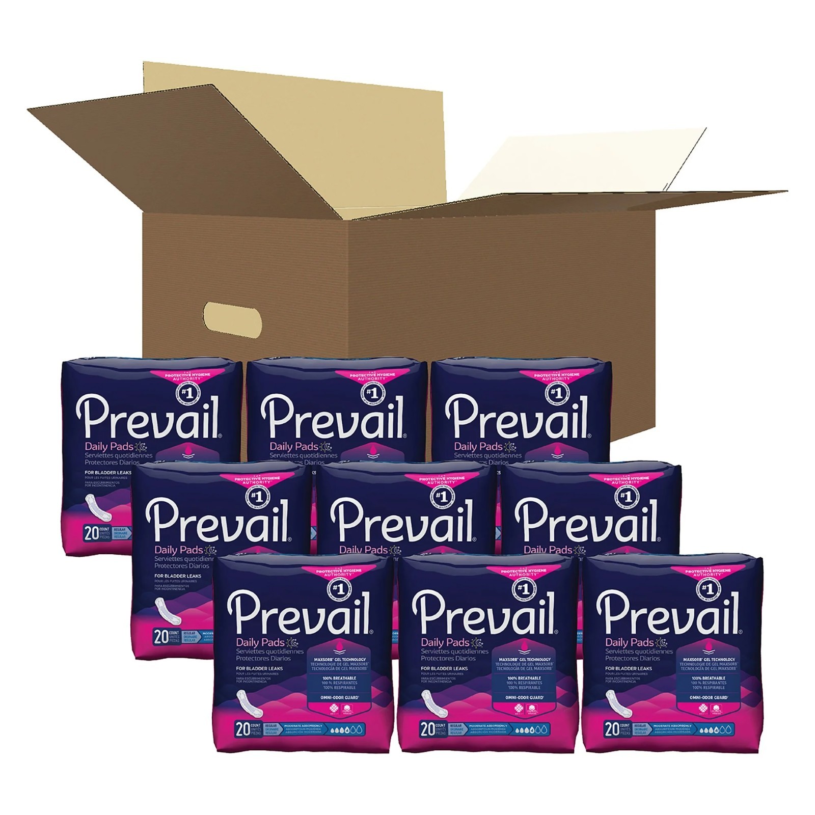 Bulk 9 Packs / 180 count Prevail Women’s Bladder Leak Pads – Modern Absorbency