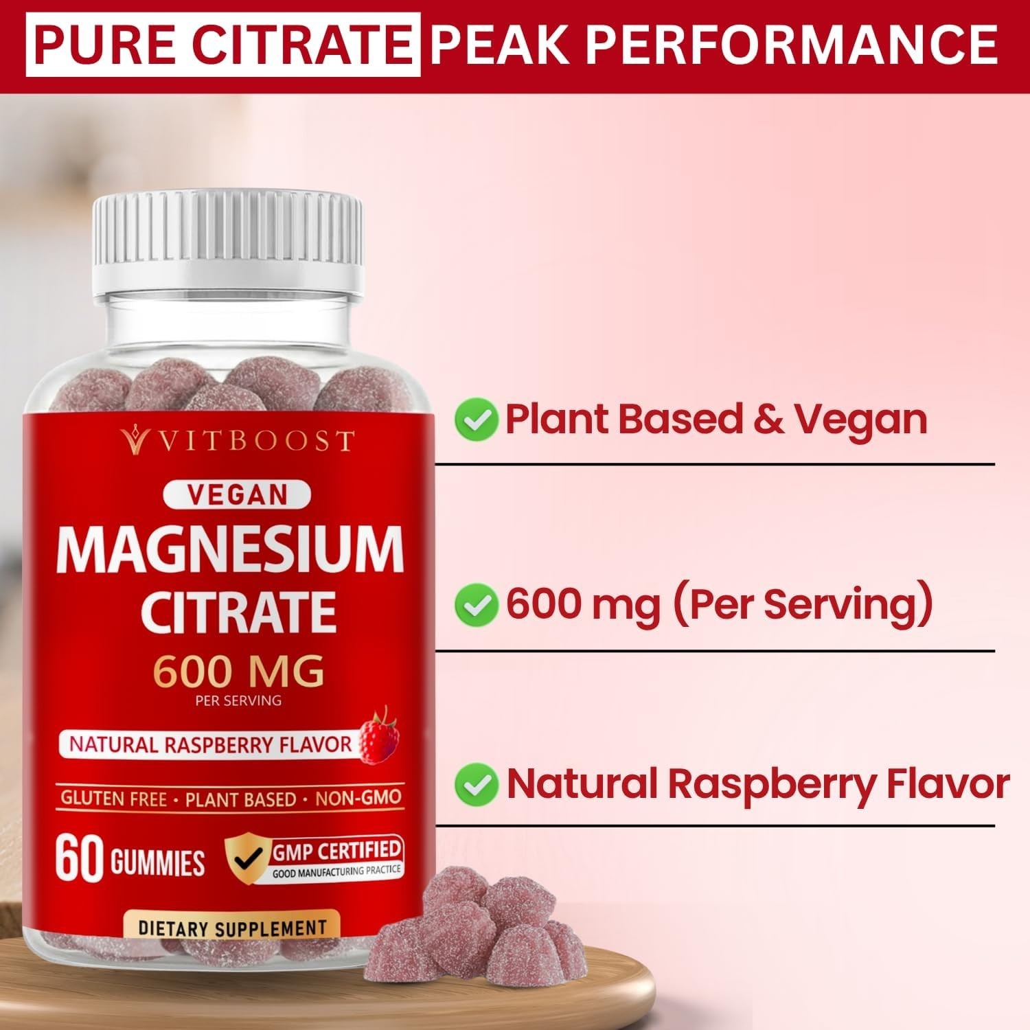 Vitboost Magnesium Citrate Gummies 600mg – 60 Count