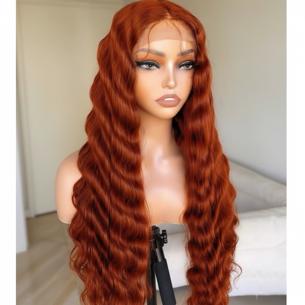 Women Curly Wig. Synthetic T Frontal. 26 Inches Futura Ginger Glue-less