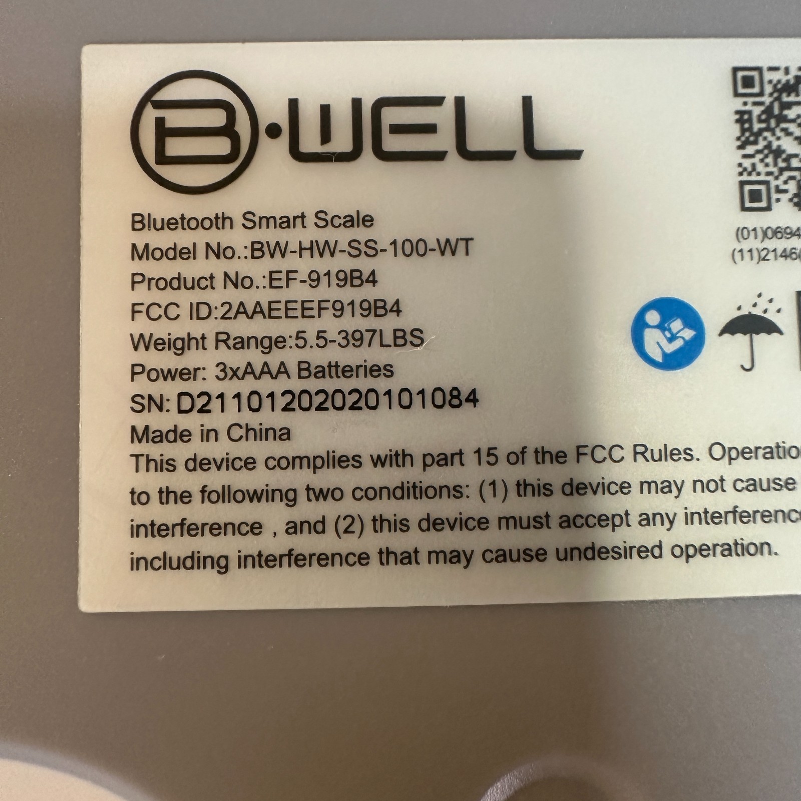 B-WELL Bluetooth Smart Scale LED Display EF-919B4 FCC 2021 Release