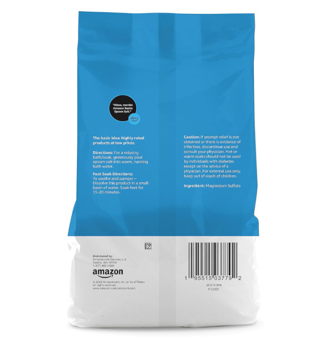 Amazon Basics Epsom Salt Soak, Unscented, Magnesium Sulfate USP, Muscle and Feet