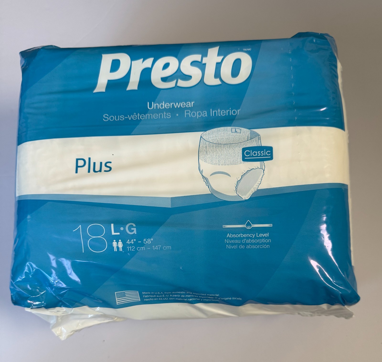 PrestoPlus (Quantity 18) Underwear, Adult-Unisex, Pull-Ups, Large FREE SHIPPING!