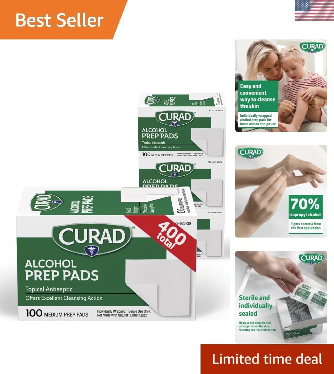 Isopropyl Alcohol Prep Pads – 400 Count of Thick, Individually Wrapped Wipes