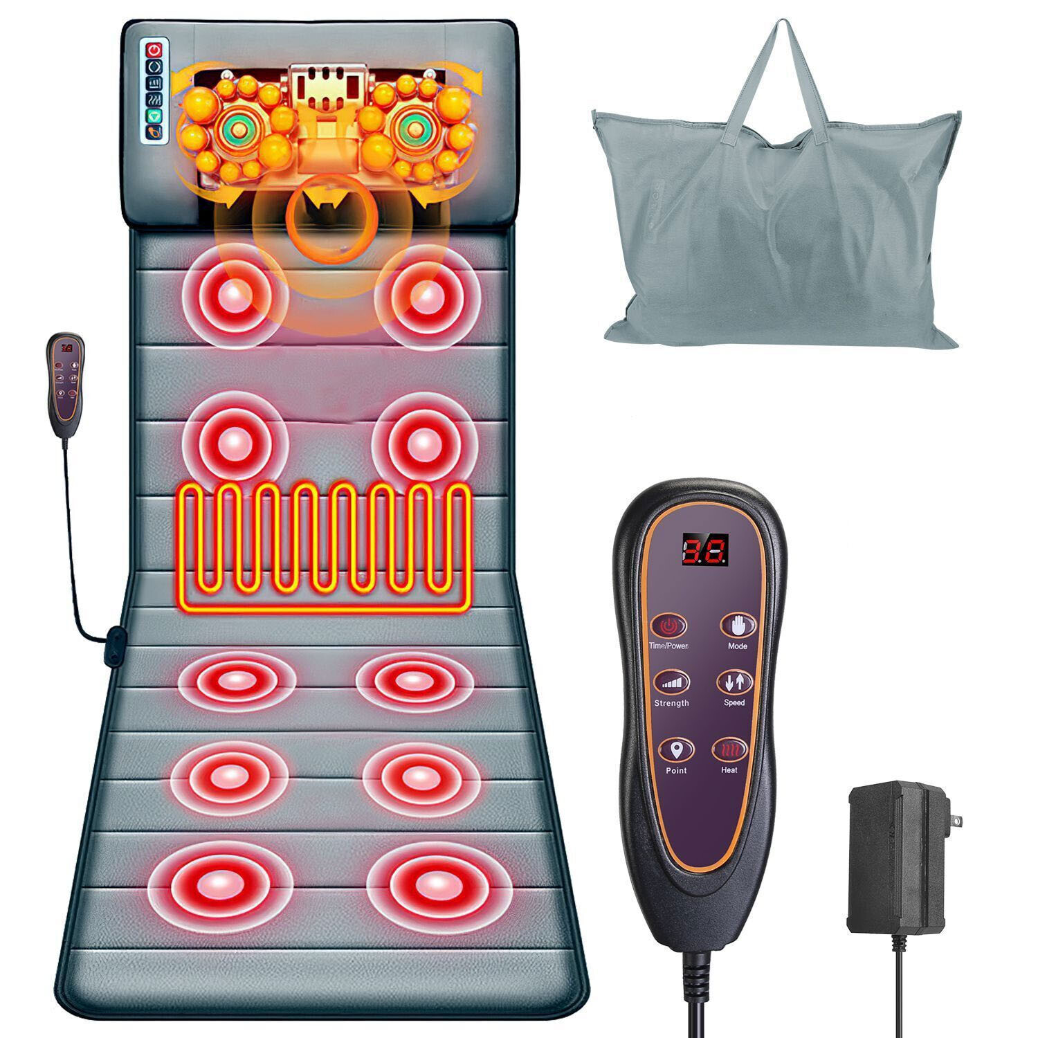 Full Body Electric Massage Mat w/Heat Vibration Massage Pad Cushion Back Massage