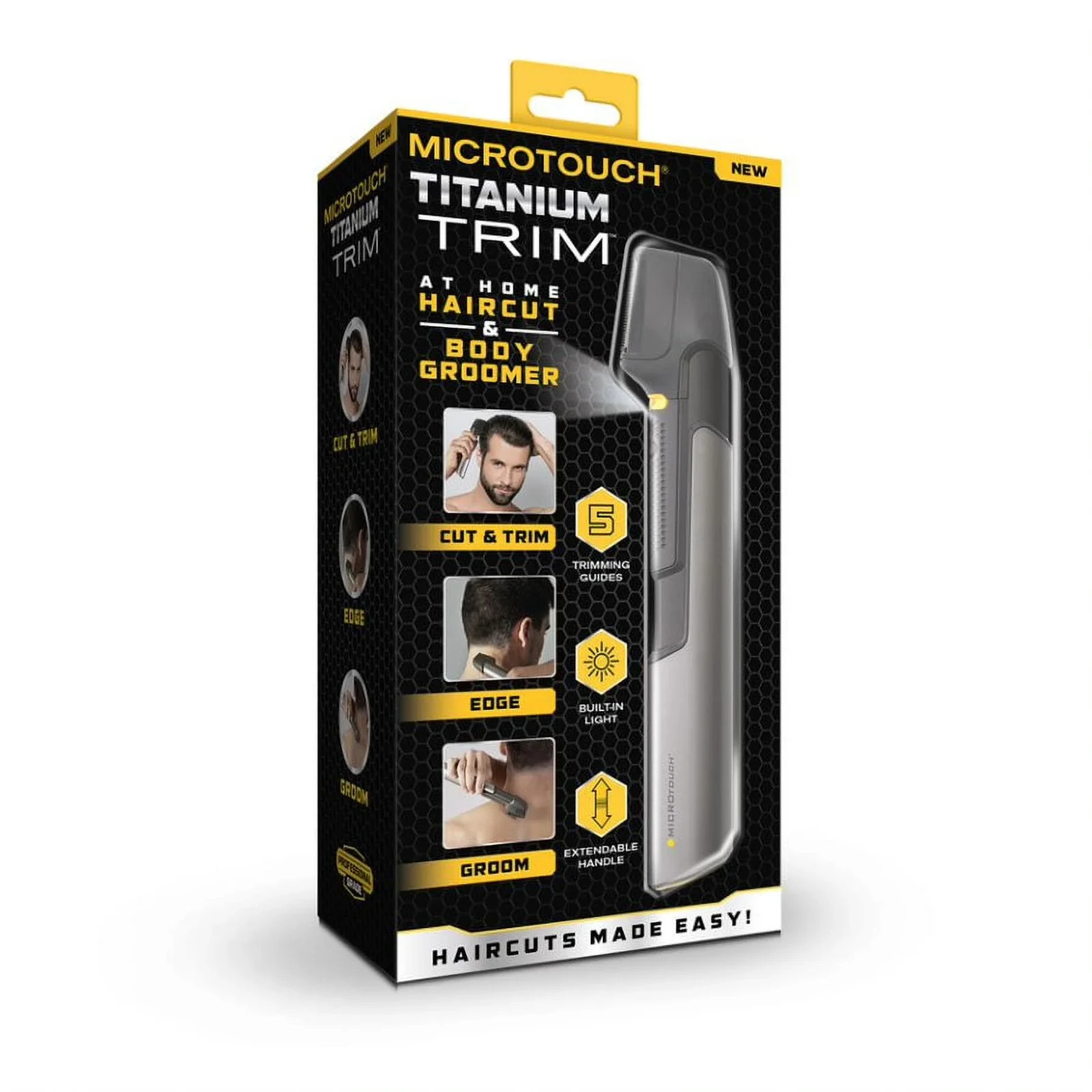 Men’s Cordless Trimmer Groomer Titanium Coated Blades Extendable Handle w/ Light