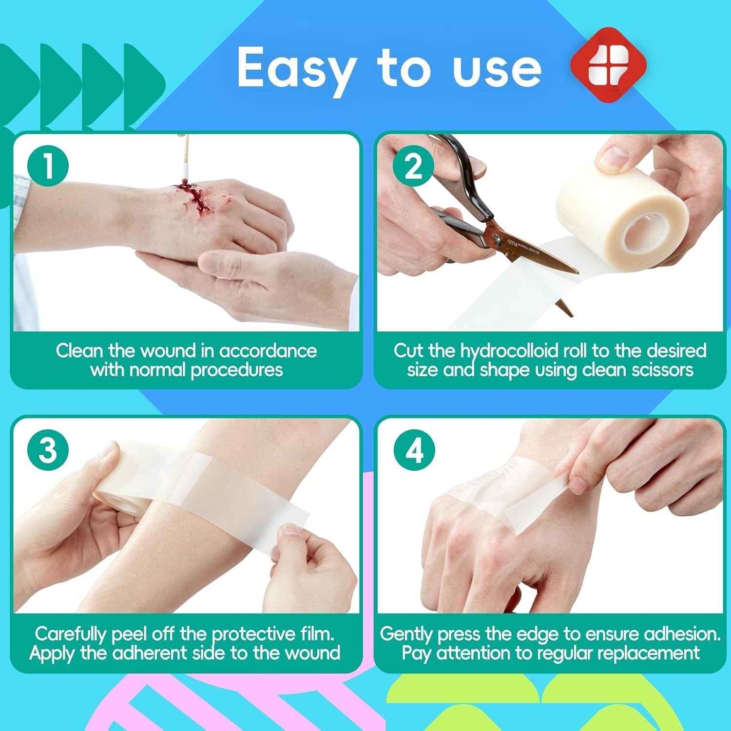 First Aid Hydrocolloid Roll Pack for Cuts and Skin Irritations