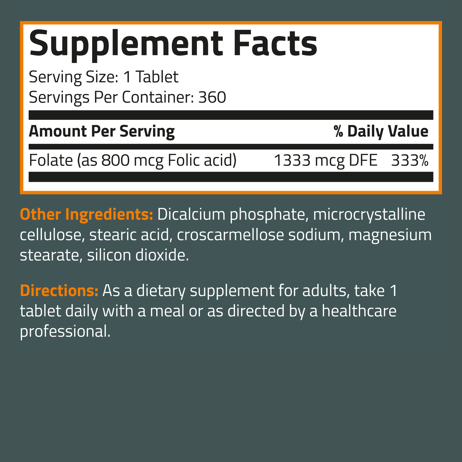 Bronson Folic Acid 800 MCG Prenatal Development 1 Year Supply 360 Tablets