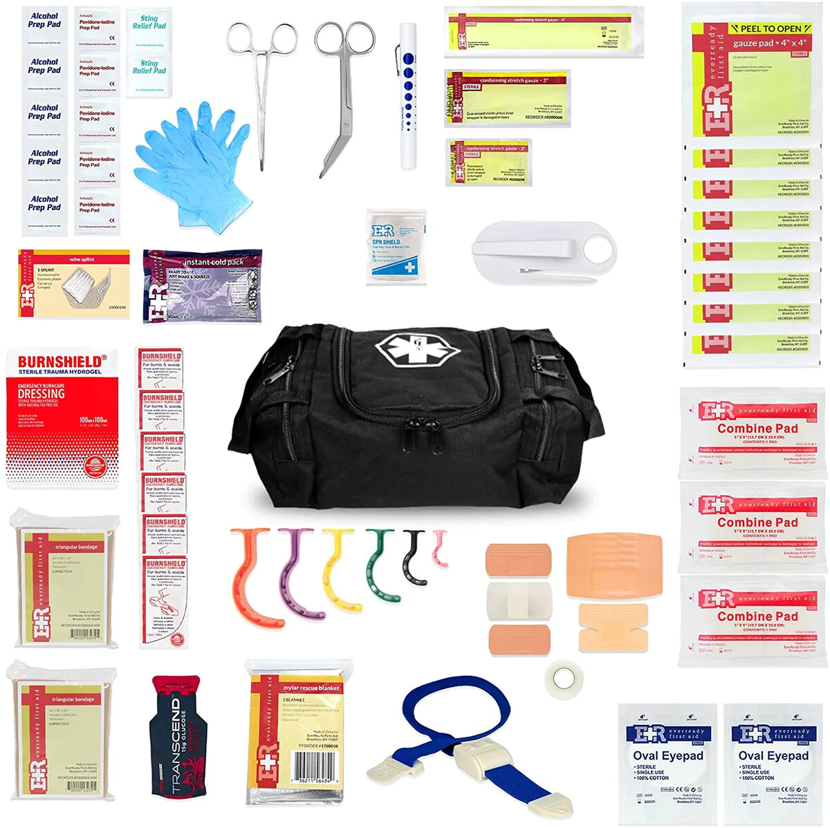 First Responder Fully Stocked Trauma First Aid Kit – 4 Color Bag