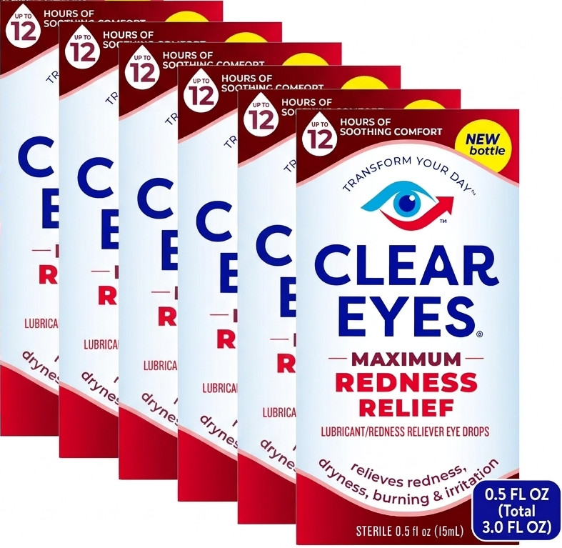 6 Pack Clear Eyes Maximum Strength Redness Relief Eye Drops 0.5 Oz Each