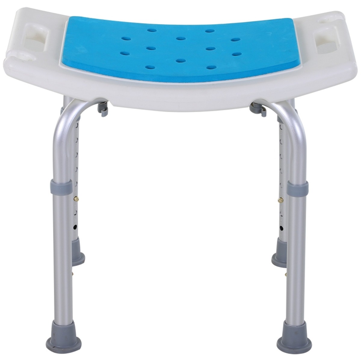 Adjustable Height Shower Chair Bath Stool, 300 lbs Capacity, Blue/White/Silver