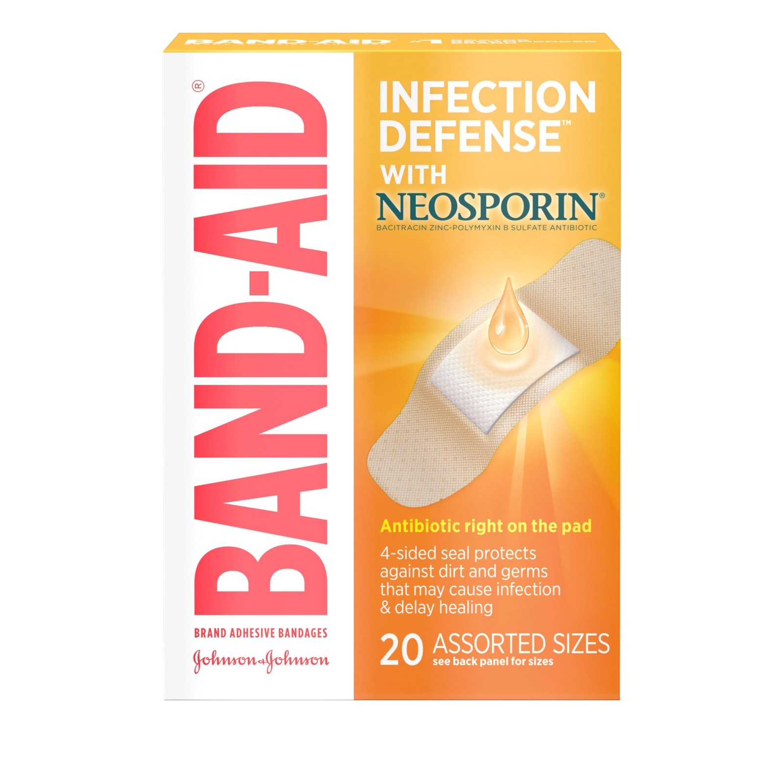 Band-Aid Brand Adhesive Bandages Infection Defense 20 Count (Pack of 1), 5570