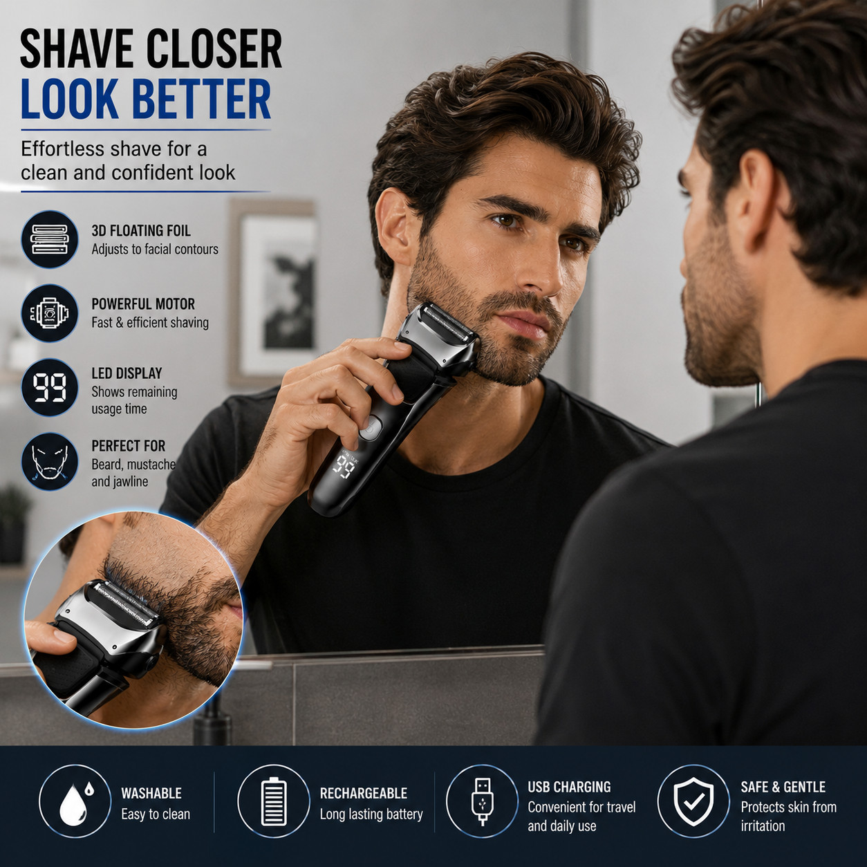 Electric Razor for Men,Shavers for Men Electric Razor Wet Dry