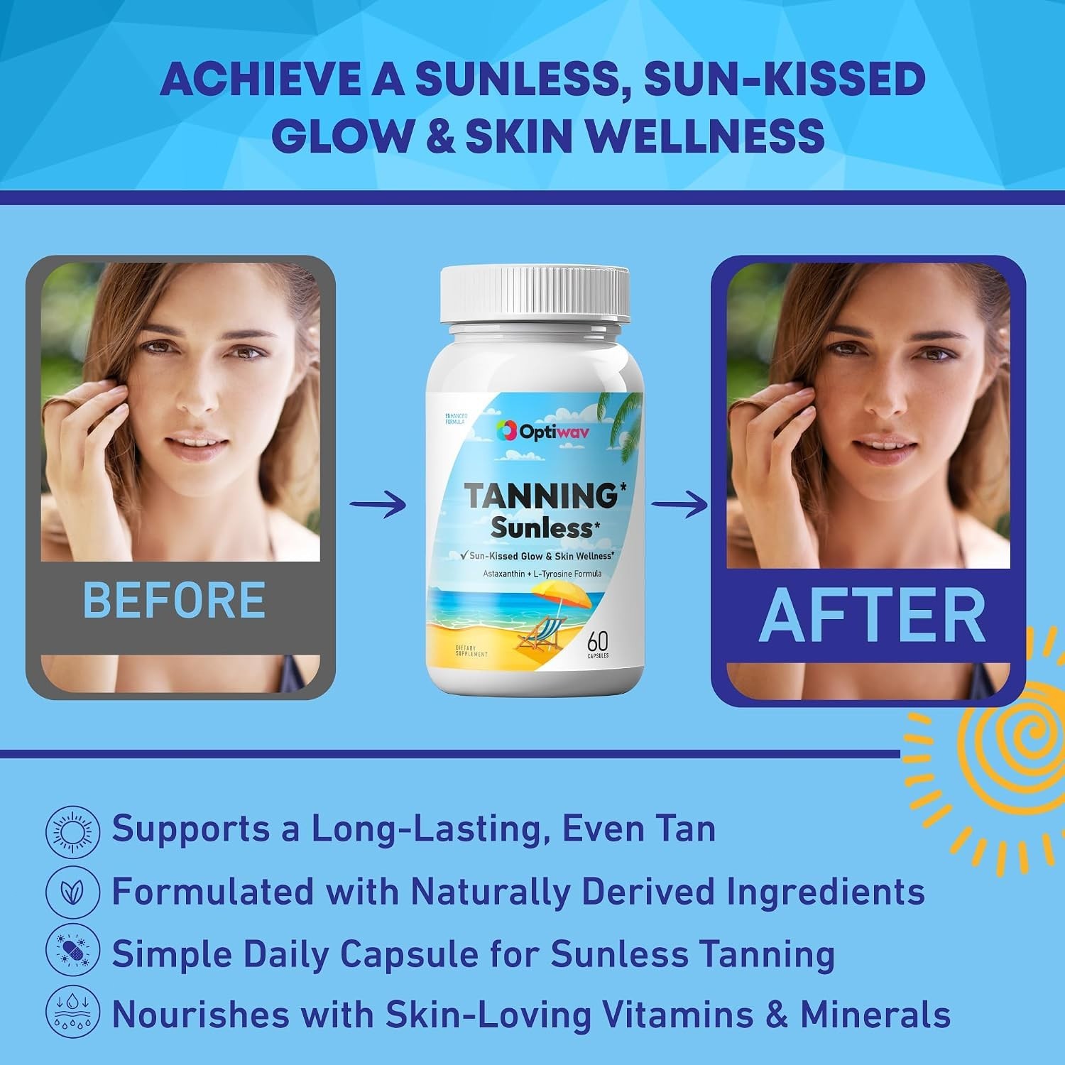 Optiwav Tanning Pills for Men Women – Self Tan Capsules