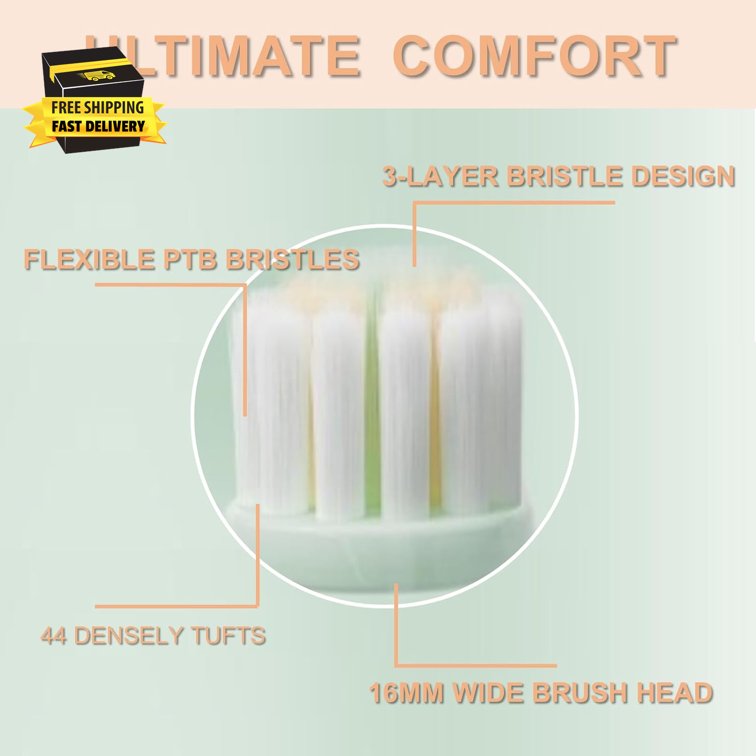 Ultra-Soft Toothbrushes, Thin Wide Head, 3-Layer Tapered Bristles, 6 Pack | for