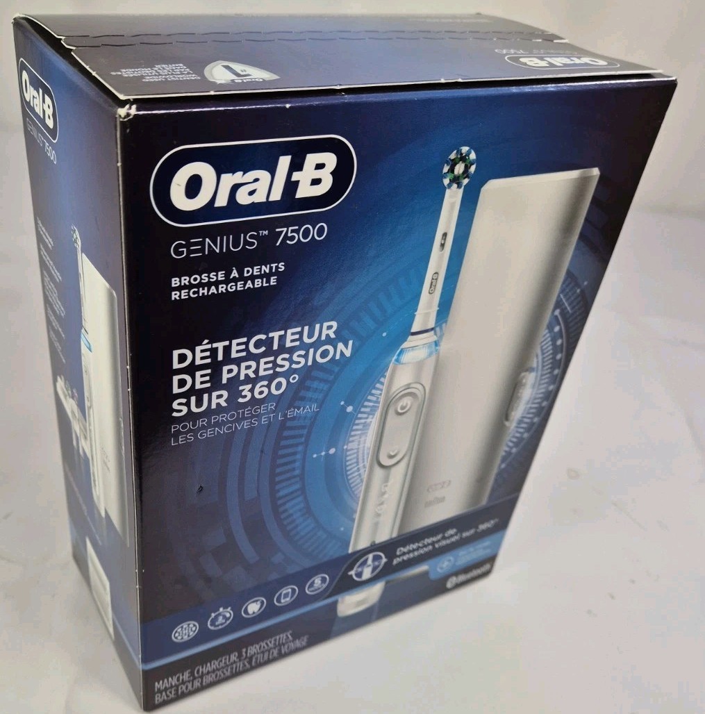 NEW Oral-B Genius 7500 Rechargable Toothbrush-Bluetooth, 3x Heads/Travel Case