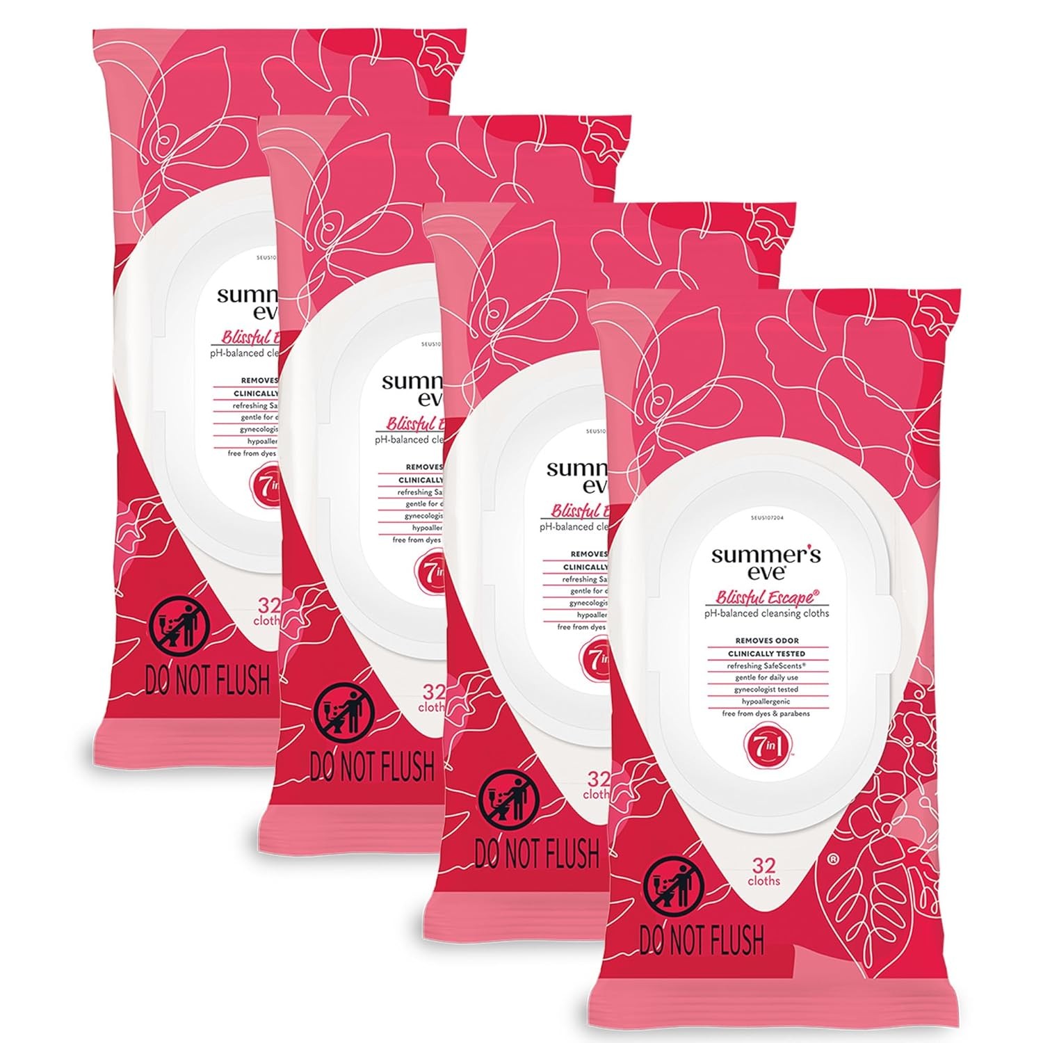 Summer’s Eve Blissful Escape Feminine Wipes Odor Control 32 Ct 4 Pack